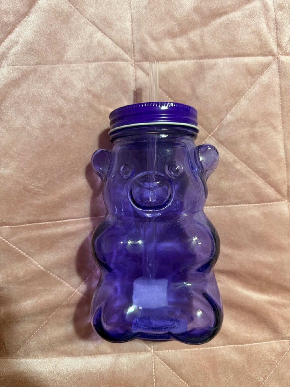 Purple Bear-Shaped Mason Jar Tumbler with Straw